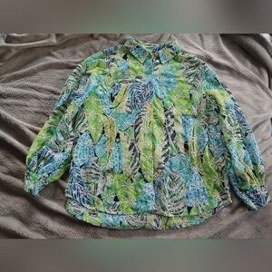 Ruby Rd. Green and Blue Floral Blouse